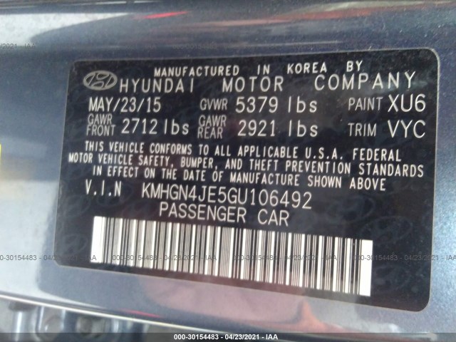 Photo 8 VIN: KMHGN4JE5GU106492 - HYUNDAI GENESIS 