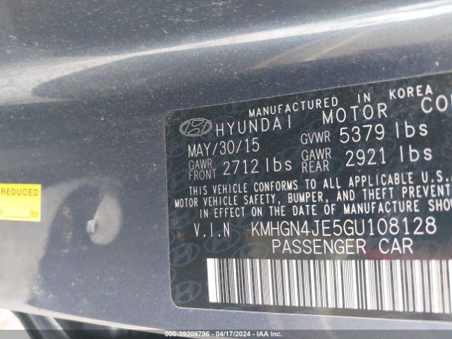 Photo 8 VIN: KMHGN4JE5GU108128 - HYUNDAI GENESIS 