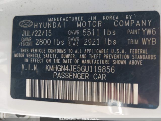 Photo 8 VIN: KMHGN4JE5GU119856 - HYUNDAI GENESIS 