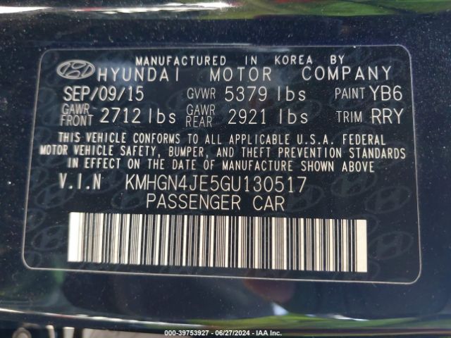 Photo 8 VIN: KMHGN4JE5GU130517 - HYUNDAI GENESIS 