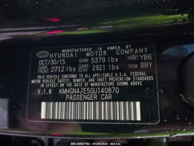 Photo 8 VIN: KMHGN4JE5GU140870 - HYUNDAI GENESIS 