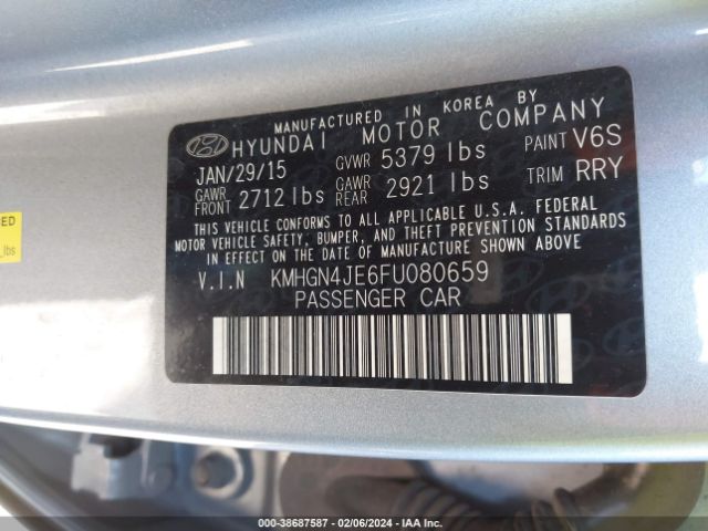 Photo 8 VIN: KMHGN4JE6FU080659 - HYUNDAI GENESIS 