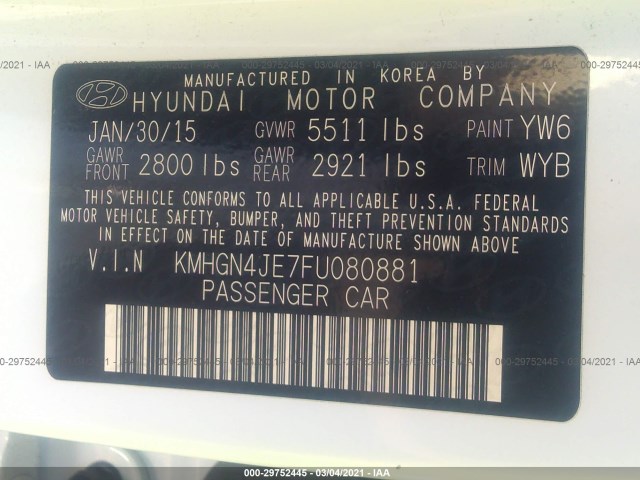 Photo 8 VIN: KMHGN4JE7FU080881 - HYUNDAI GENESIS 