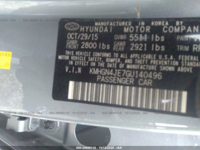 Photo 8 VIN: KMHGN4JE7GU140496 - HYUNDAI GENESIS 