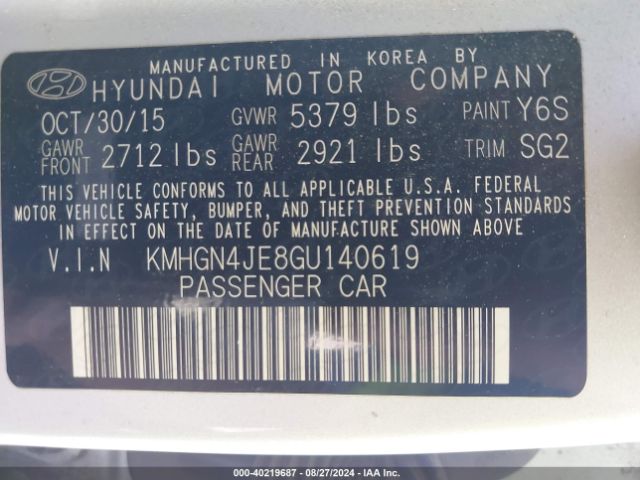 Photo 8 VIN: KMHGN4JE8GU140619 - HYUNDAI GENESIS 