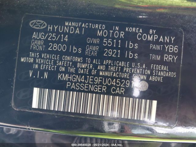 Photo 8 VIN: KMHGN4JE9FU045291 - HYUNDAI GENESIS 