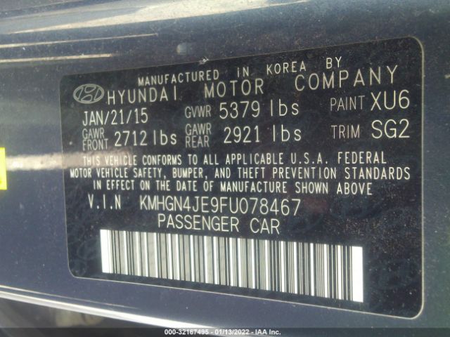 Photo 8 VIN: KMHGN4JE9FU078467 - HYUNDAI GENESIS 