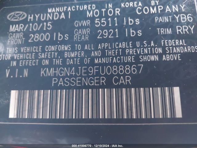 Photo 8 VIN: KMHGN4JE9FU088867 - HYUNDAI GENESIS 