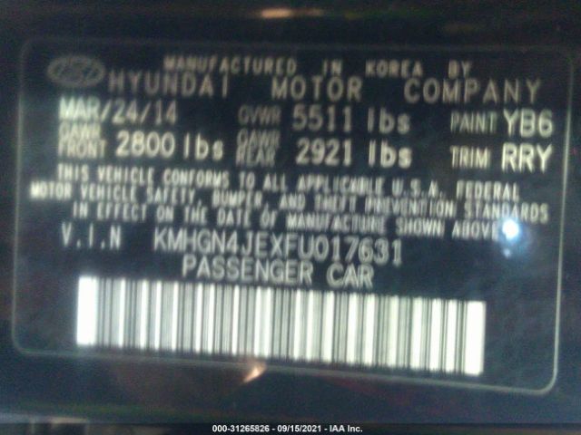 Photo 8 VIN: KMHGN4JEXFU017631 - HYUNDAI GENESIS 