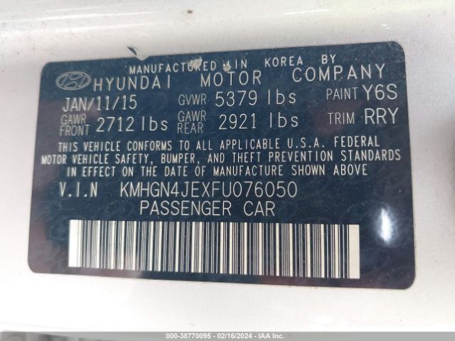 Photo 8 VIN: KMHGN4JEXFU076050 - HYUNDAI GENESIS 