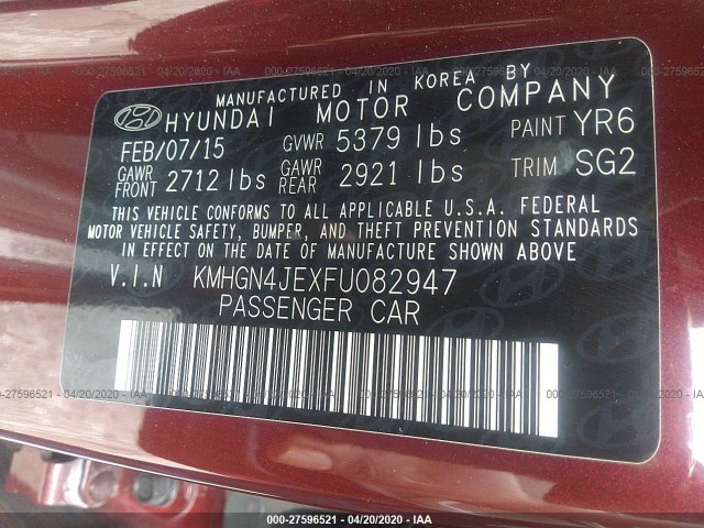 Photo 8 VIN: KMHGN4JEXFU082947 - HYUNDAI GENESIS 