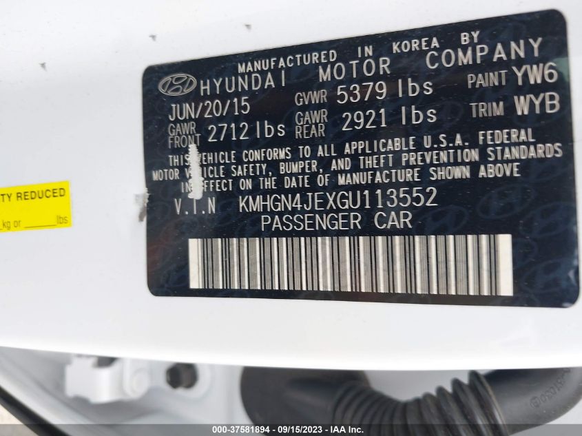 Photo 8 VIN: KMHGN4JEXGU113552 - HYUNDAI GENESIS 