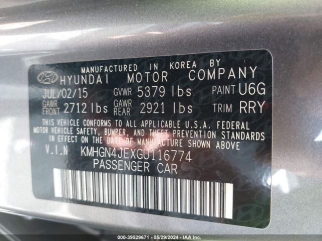 Photo 8 VIN: KMHGN4JEXGU116774 - HYUNDAI GENESIS 