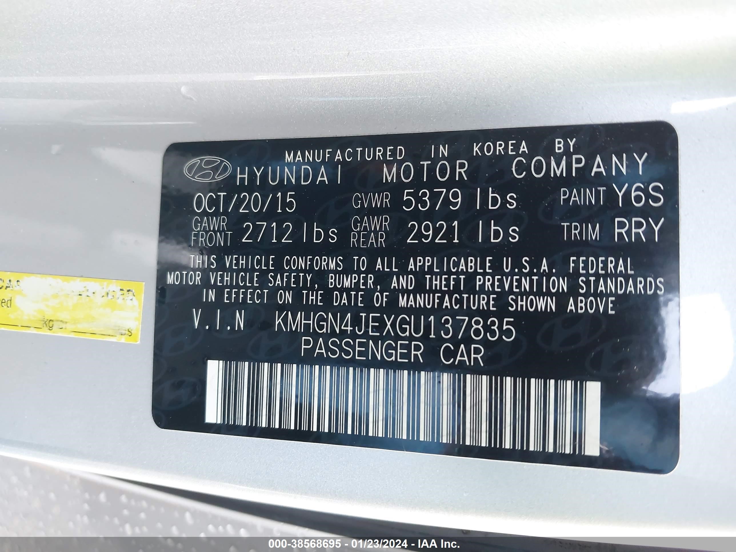 Photo 8 VIN: KMHGN4JEXGU137835 - HYUNDAI GENESIS 