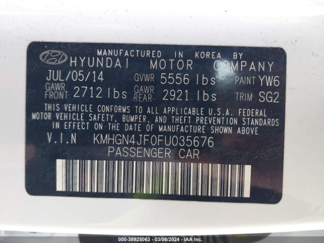 Photo 8 VIN: KMHGN4JF0FU035676 - HYUNDAI GENESIS 