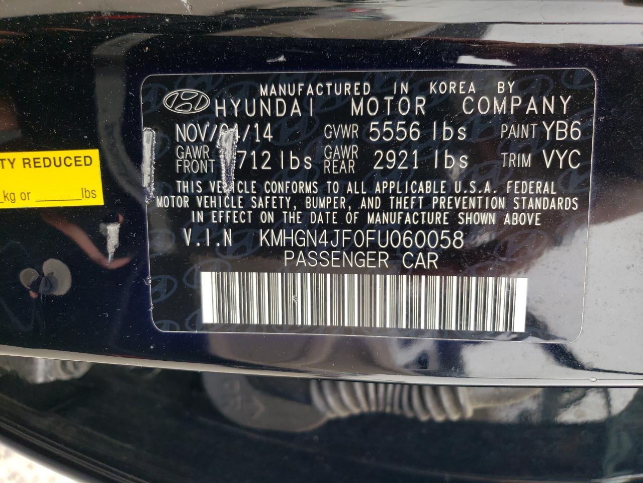 Photo 11 VIN: KMHGN4JF0FU060058 - HYUNDAI GENESIS 