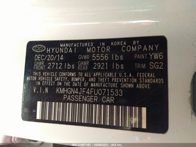 Photo 8 VIN: KMHGN4JF4FU071533 - HYUNDAI GENESIS 