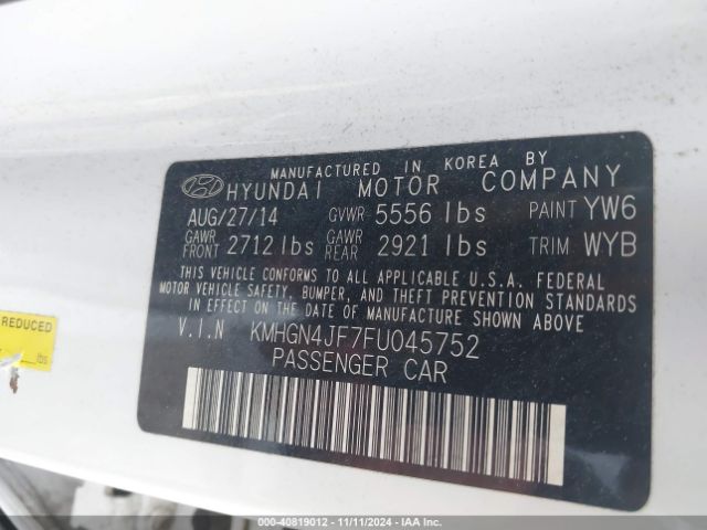 Photo 8 VIN: KMHGN4JF7FU045752 - HYUNDAI GENESIS 