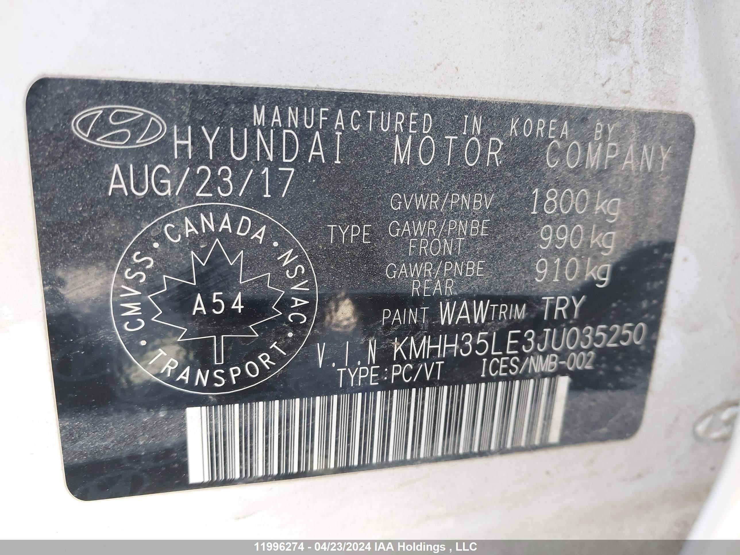 Photo 8 VIN: KMHH35LE3JU035250 - HYUNDAI ELANTRA 