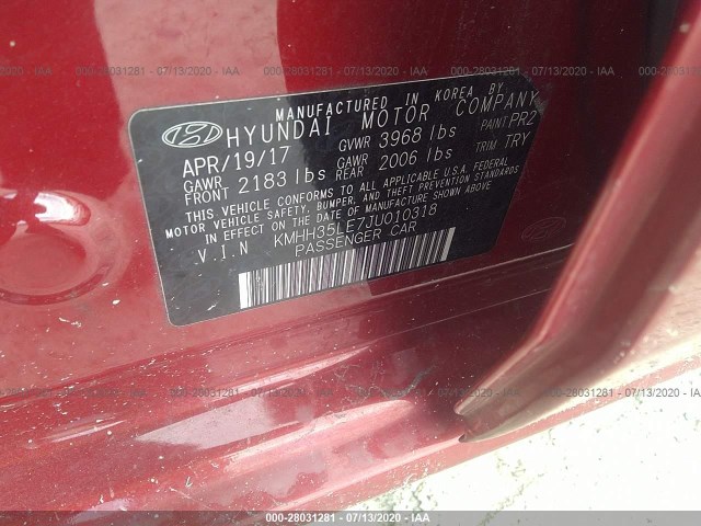 Photo 8 VIN: KMHH35LE7JU010318 - HYUNDAI ELANTRA 