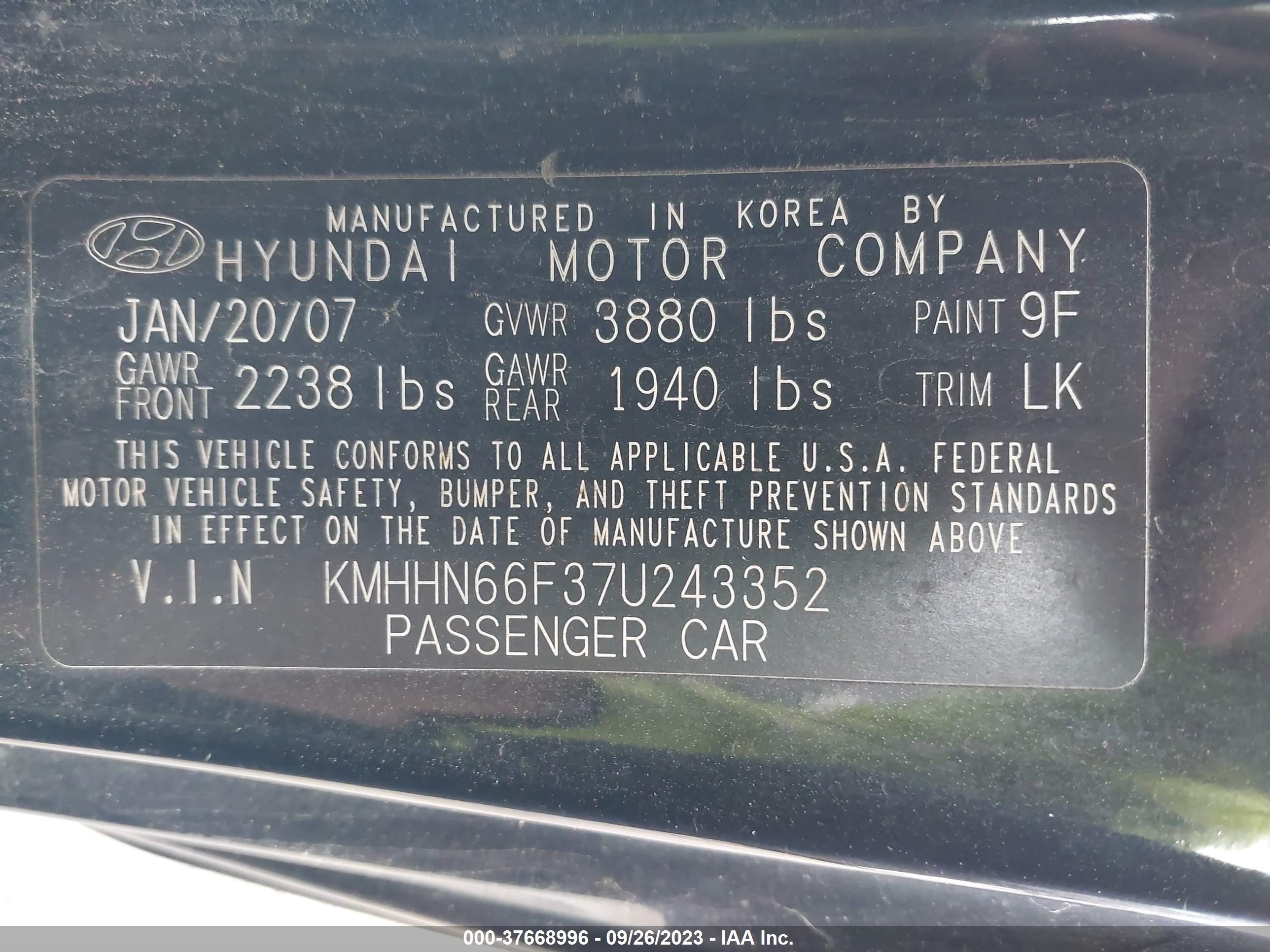 Photo 8 VIN: KMHHN66F37U243352 - HYUNDAI TIBURON 