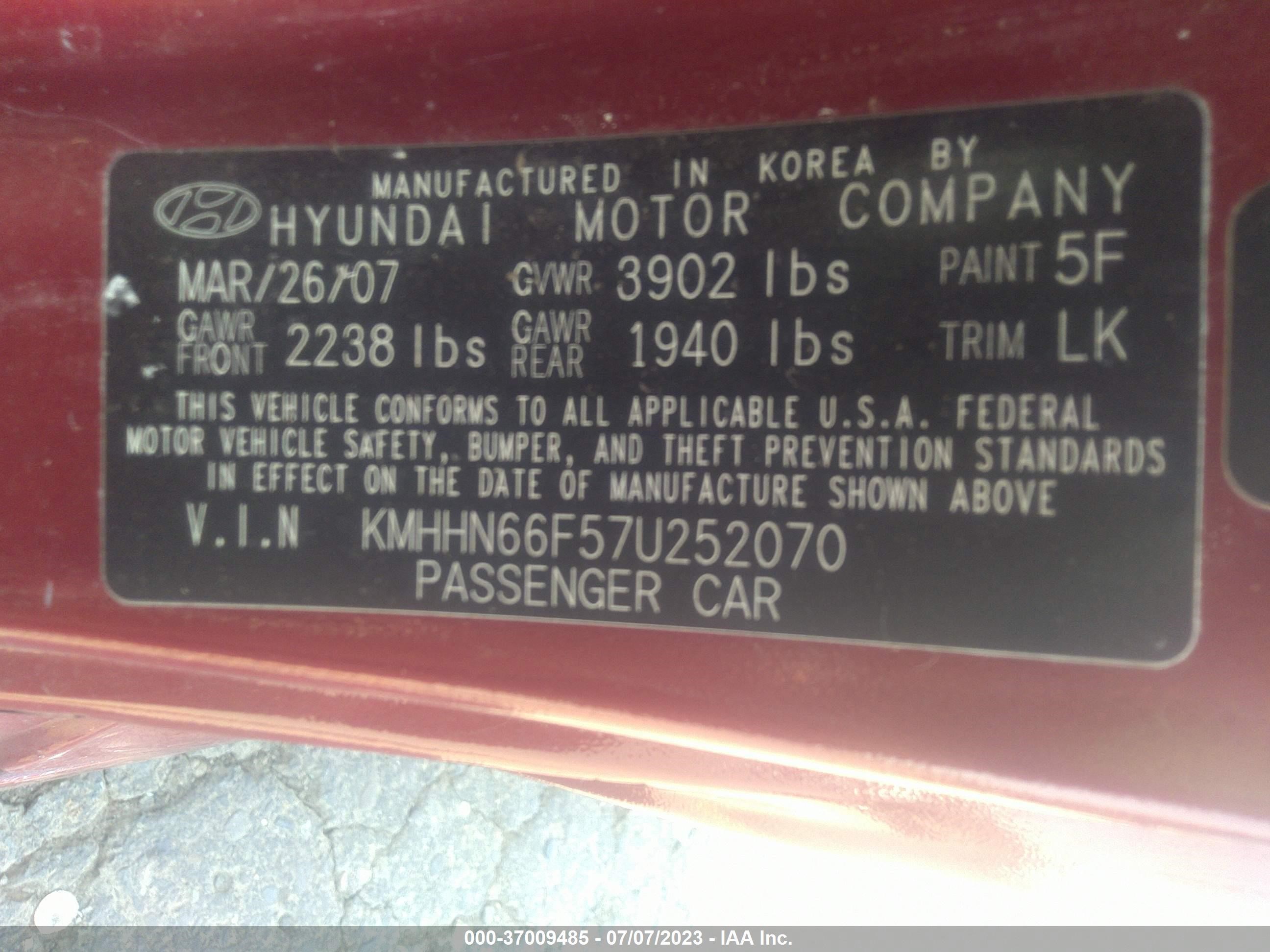 Photo 8 VIN: KMHHN66F57U252070 - HYUNDAI TIBURON 