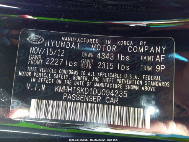 Photo 8 VIN: KMHHT6KD1DU094235 - HYUNDAI GENESIS COUPE 