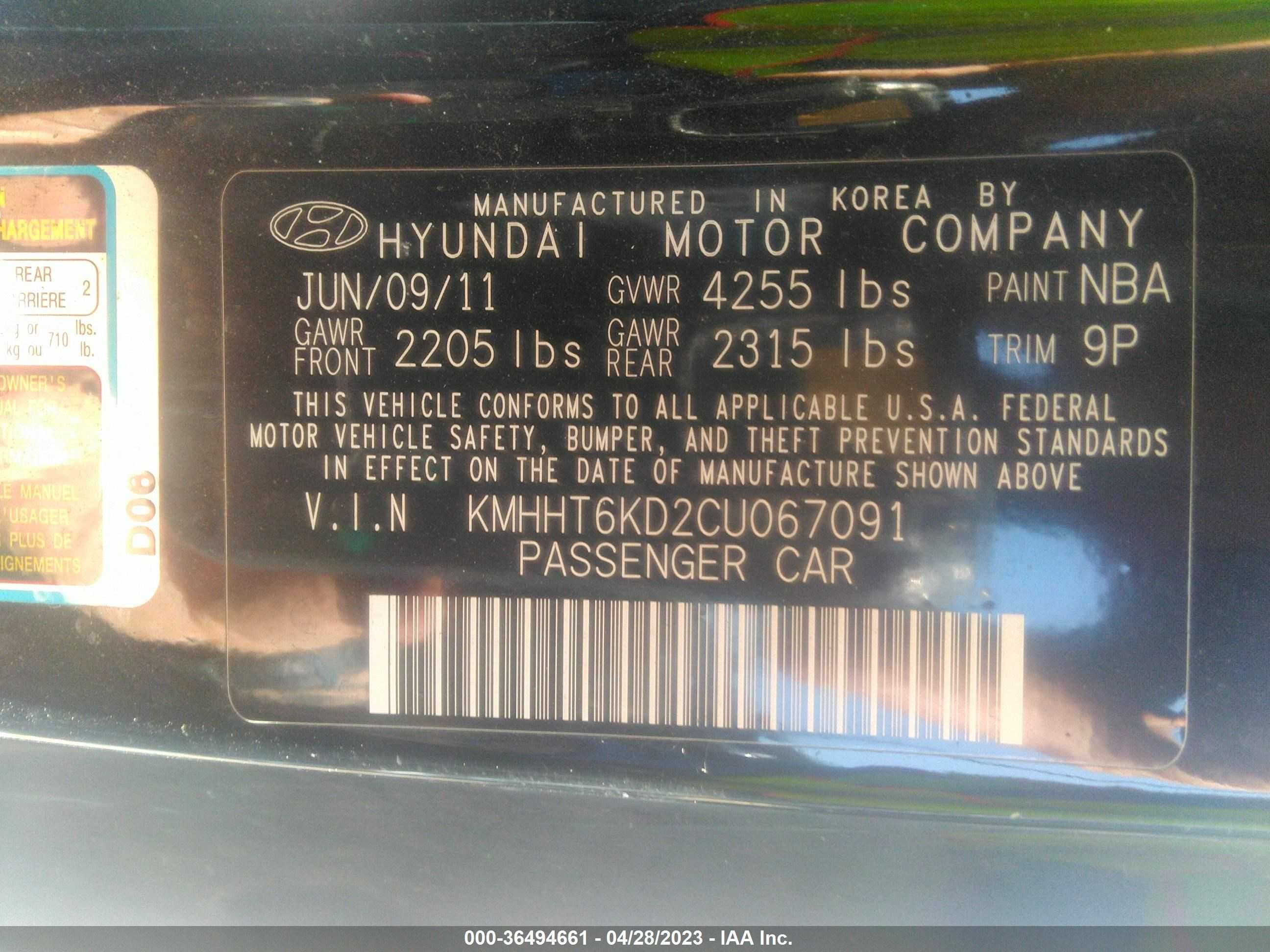 Photo 8 VIN: KMHHT6KD2CU067091 - HYUNDAI GENESIS 