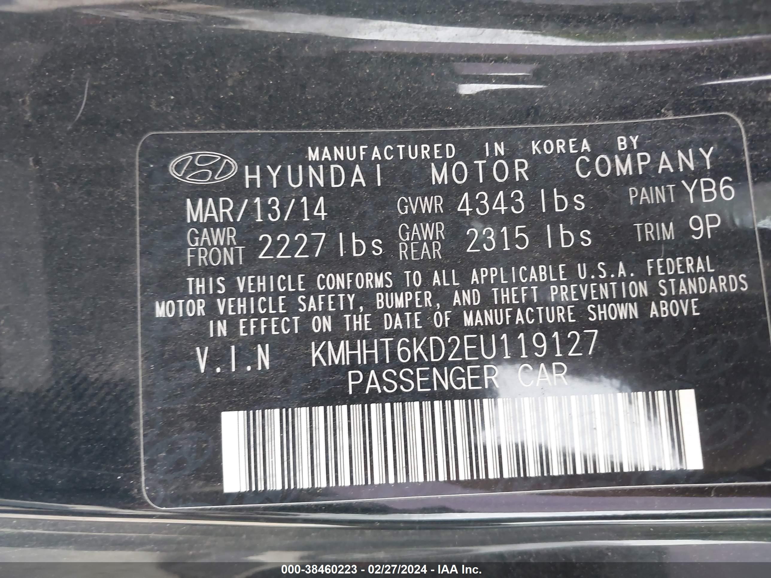 Photo 8 VIN: KMHHT6KD2EU119127 - HYUNDAI GENESIS 