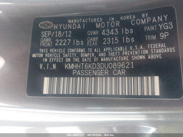 Photo 8 VIN: KMHHT6KD3DU089621 - HYUNDAI GENESIS COUPE 