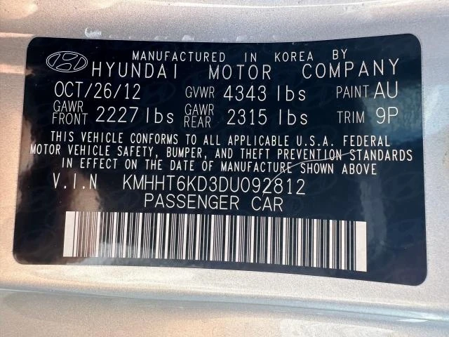 Photo 9 VIN: KMHHT6KD3DU092812 - HYUNDAI GENESIS CO 