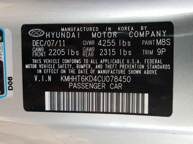 Photo 9 VIN: KMHHT6KD4CU078450 - HYUNDAI GENESIS CO 