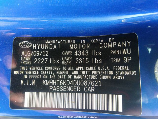 Photo 8 VIN: KMHHT6KD4DU087621 - HYUNDAI GENESIS COUPE 