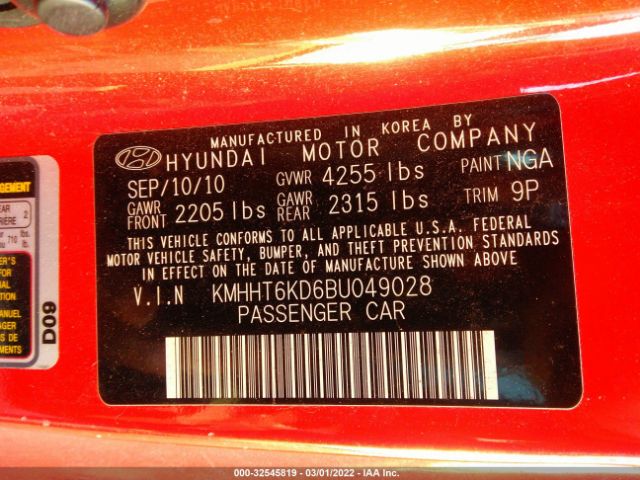 Photo 8 VIN: KMHHT6KD6BU049028 - HYUNDAI GENESIS COUPE 