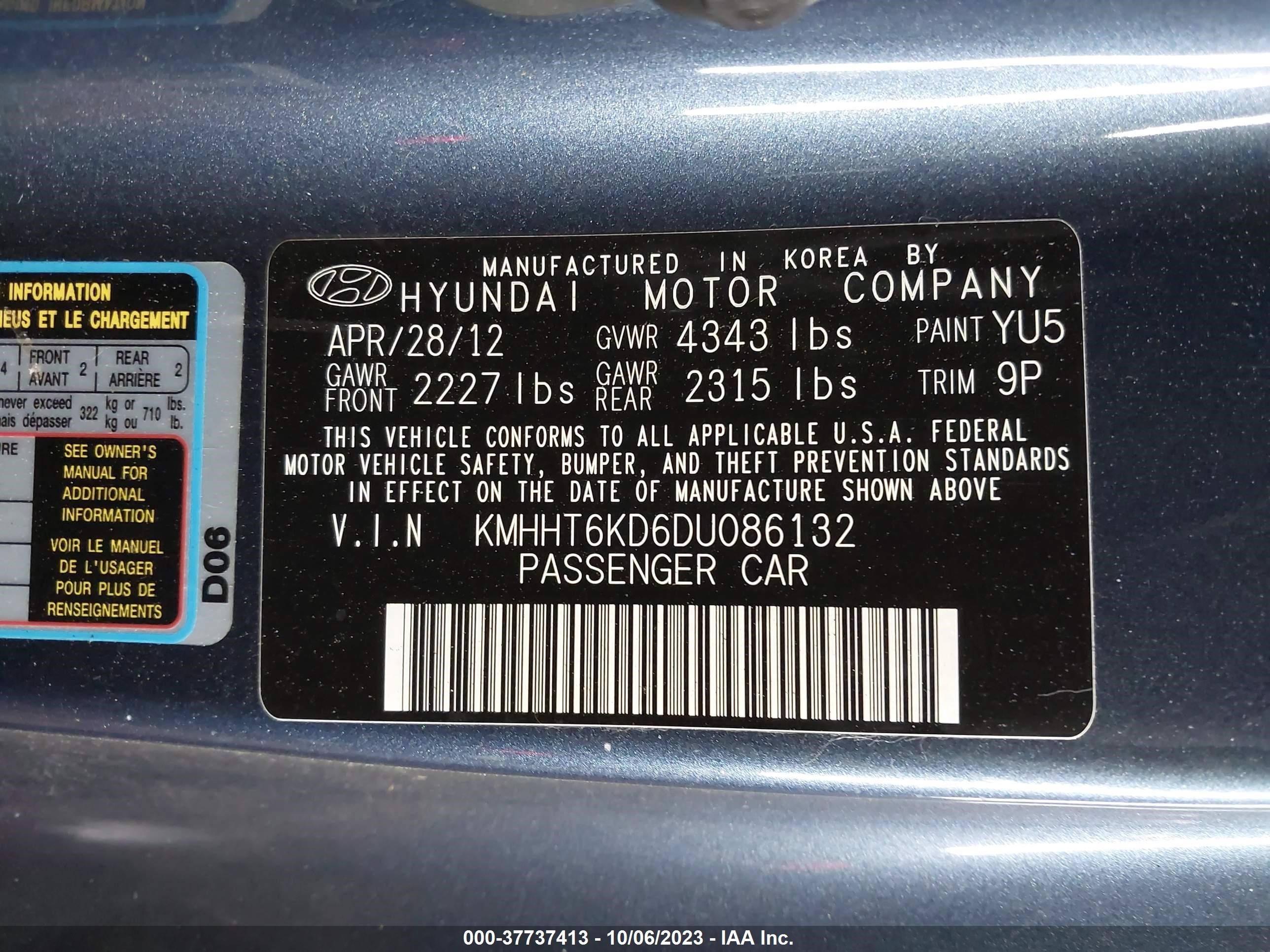 Photo 8 VIN: KMHHT6KD6DU086132 - HYUNDAI GENESIS COUPE 