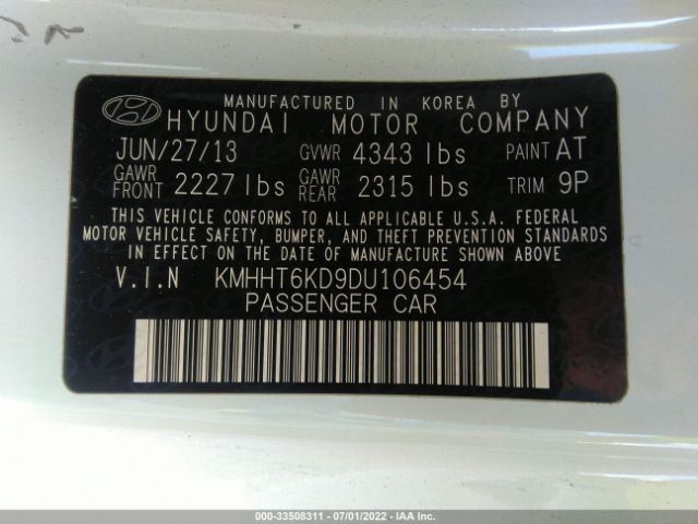 Photo 8 VIN: KMHHT6KD9DU106454 - HYUNDAI GENESIS COUPE 