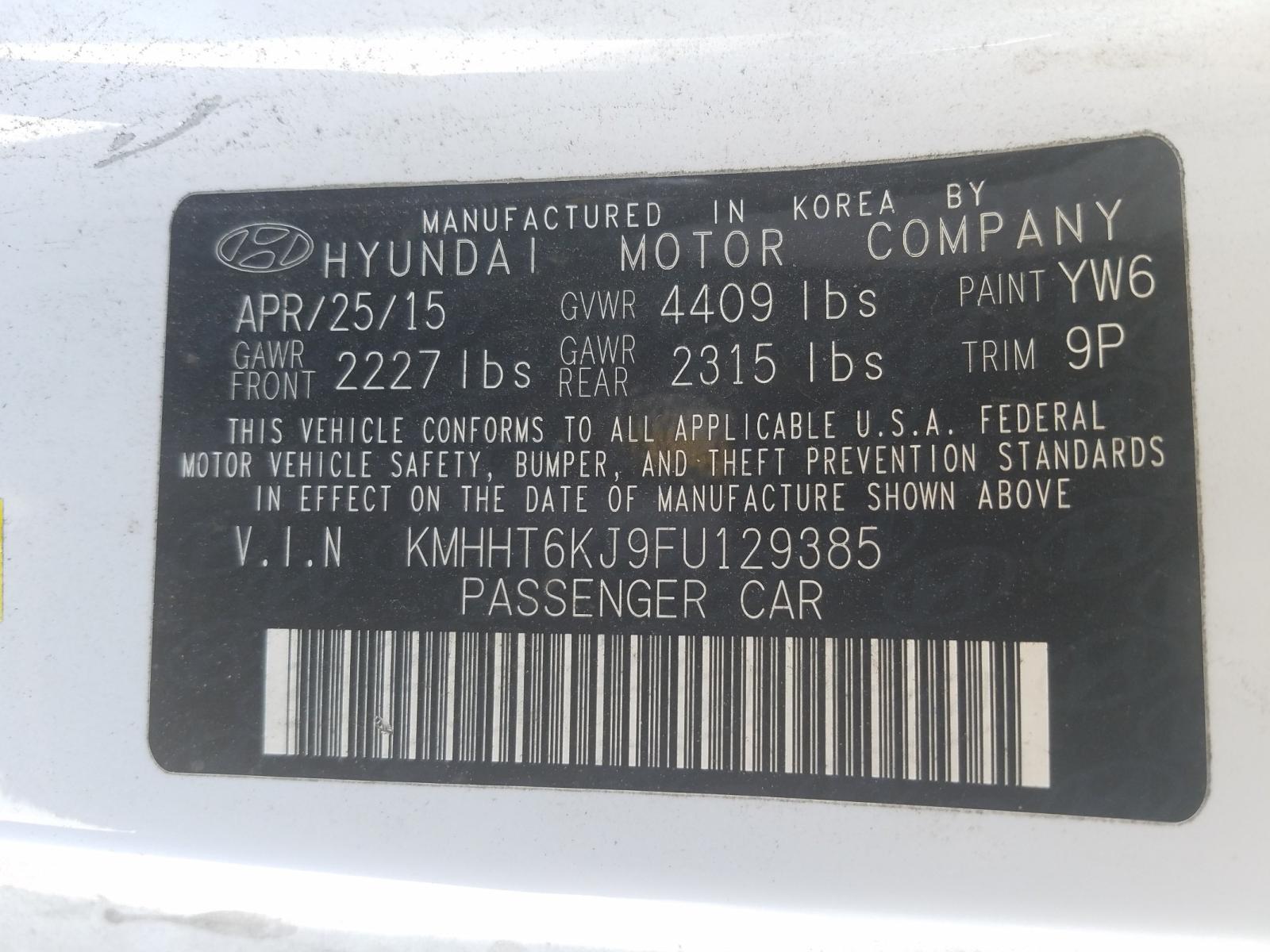 Photo 9 VIN: KMHHT6KJ9FU129385 - HYUNDAI GENESIS CO 