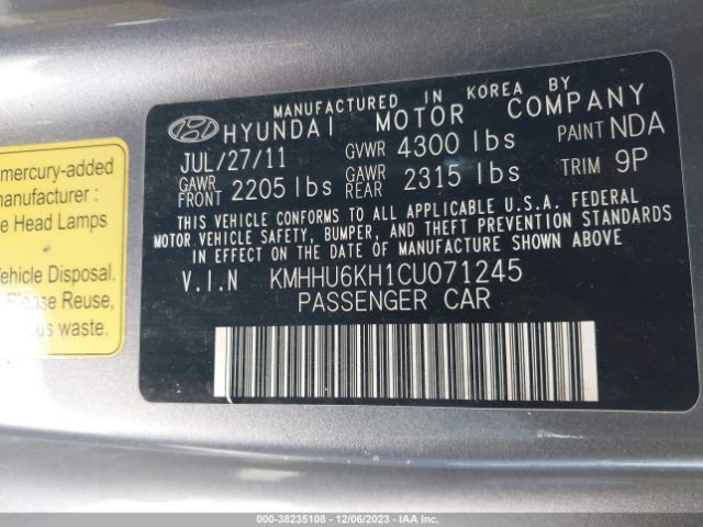 Photo 8 VIN: KMHHU6KH1CU071245 - HYUNDAI GENESIS 