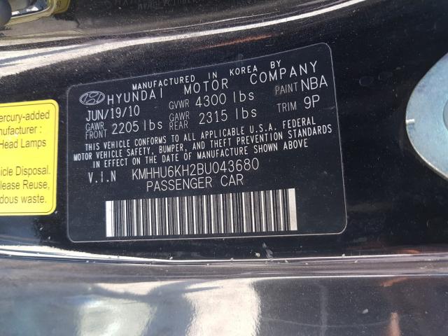 Photo 9 VIN: KMHHU6KH2BU043680 - HYUNDAI GENESIS CO 