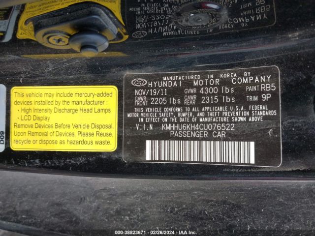 Photo 8 VIN: KMHHU6KH4CU076522 - HYUNDAI GENESIS 