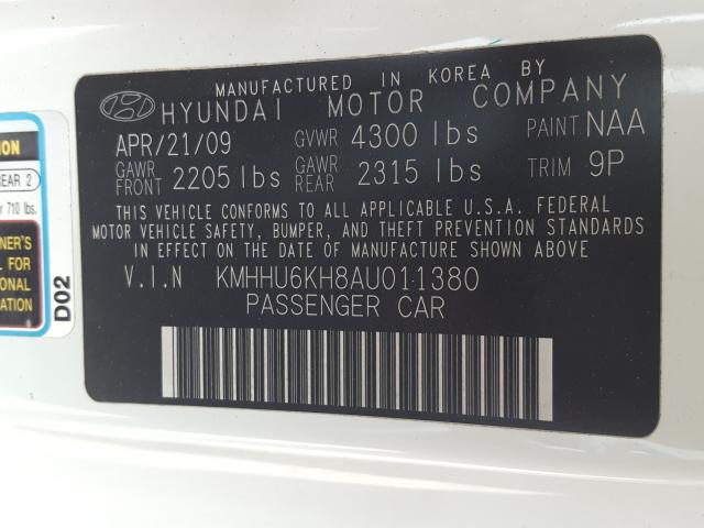 Photo 9 VIN: KMHHU6KH8AU011380 - HYUNDAI GENESIS CO 