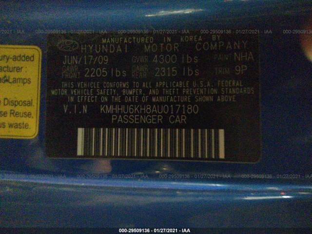 Photo 8 VIN: KMHHU6KH8AU017180 - HYUNDAI GENESIS COUPE 