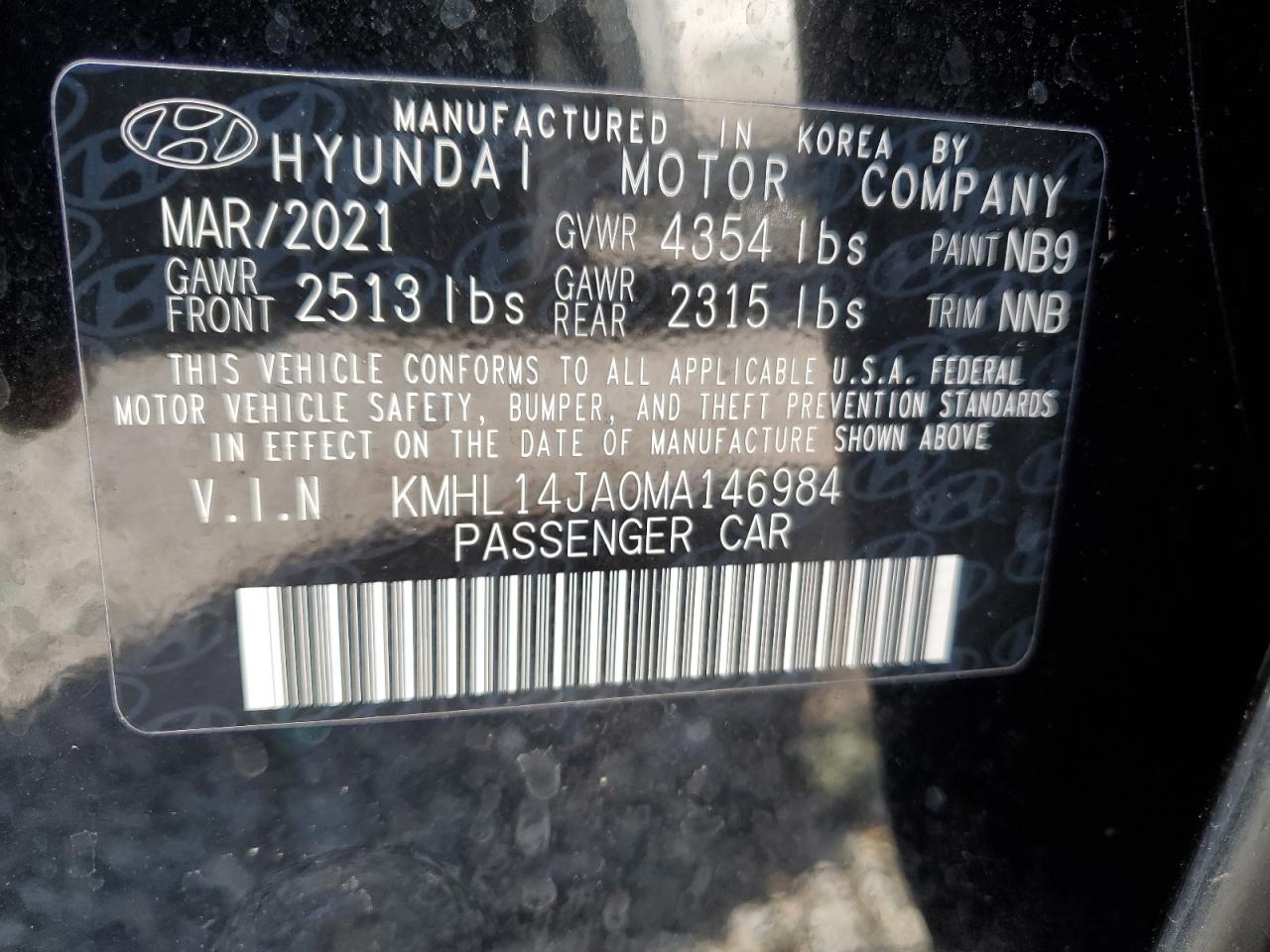 Photo 12 VIN: KMHL14JA0MA146984 - HYUNDAI SONATA 