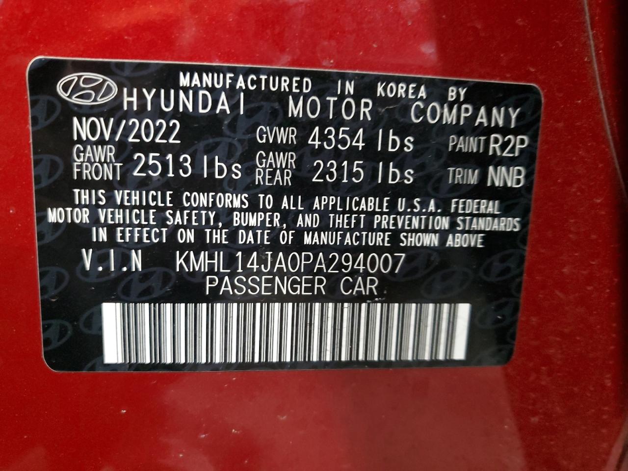 Photo 12 VIN: KMHL14JA0PA294007 - HYUNDAI SONATA 