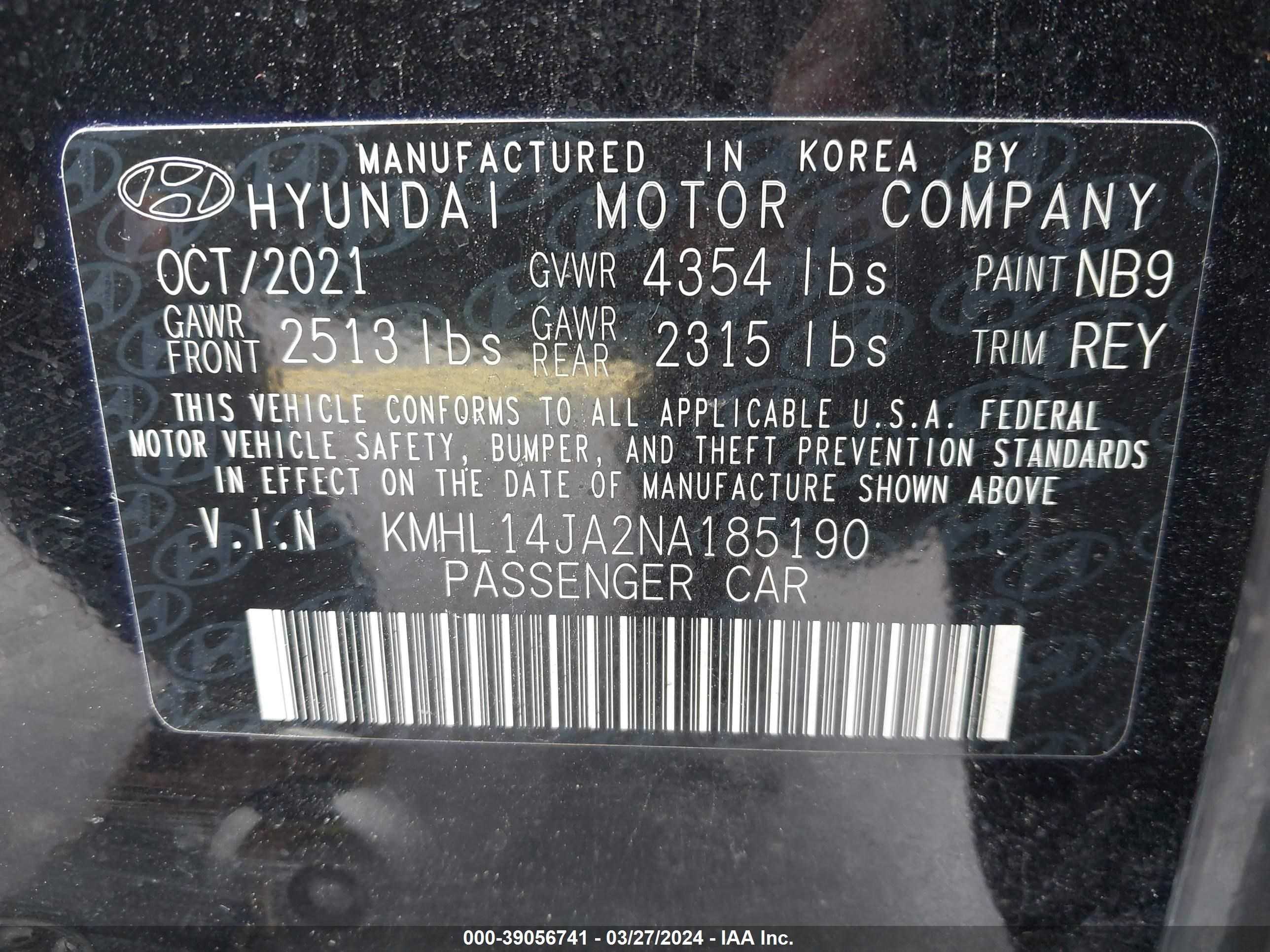 Photo 8 VIN: KMHL14JA2NA185190 - HYUNDAI SONATA 