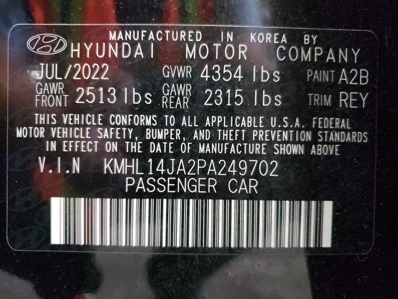 Photo 12 VIN: KMHL14JA2PA249702 - HYUNDAI SONATA 