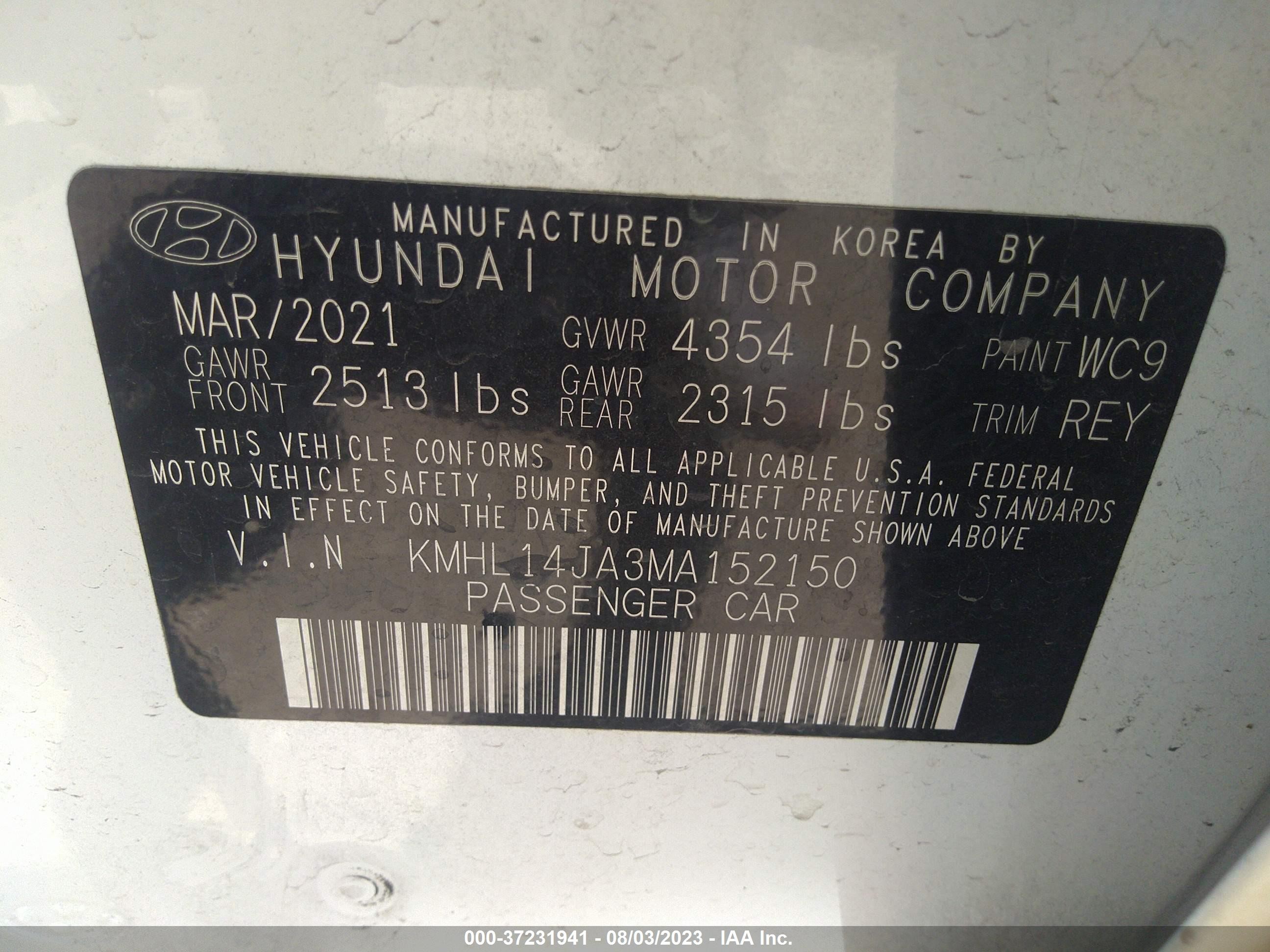 Photo 8 VIN: KMHL14JA3MA152150 - HYUNDAI SONATA 