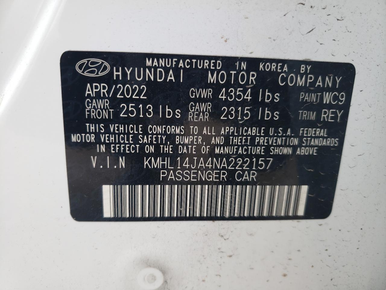 Photo 11 VIN: KMHL14JA4NA222157 - HYUNDAI SONATA 