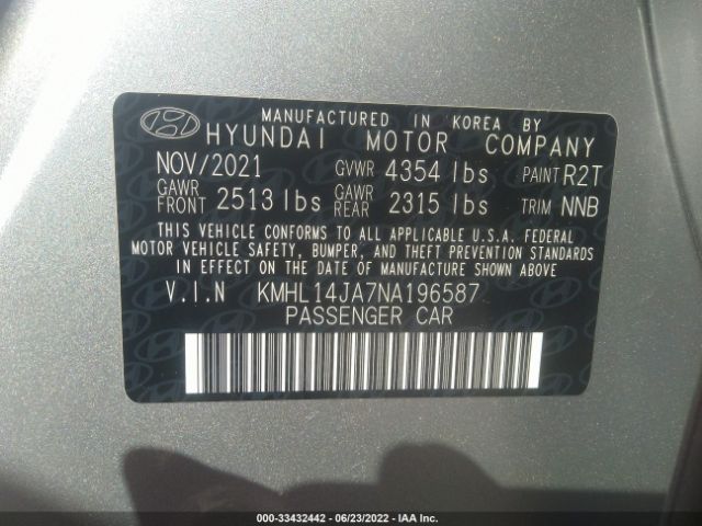 Photo 8 VIN: KMHL14JA7NA196587 - HYUNDAI SONATA 