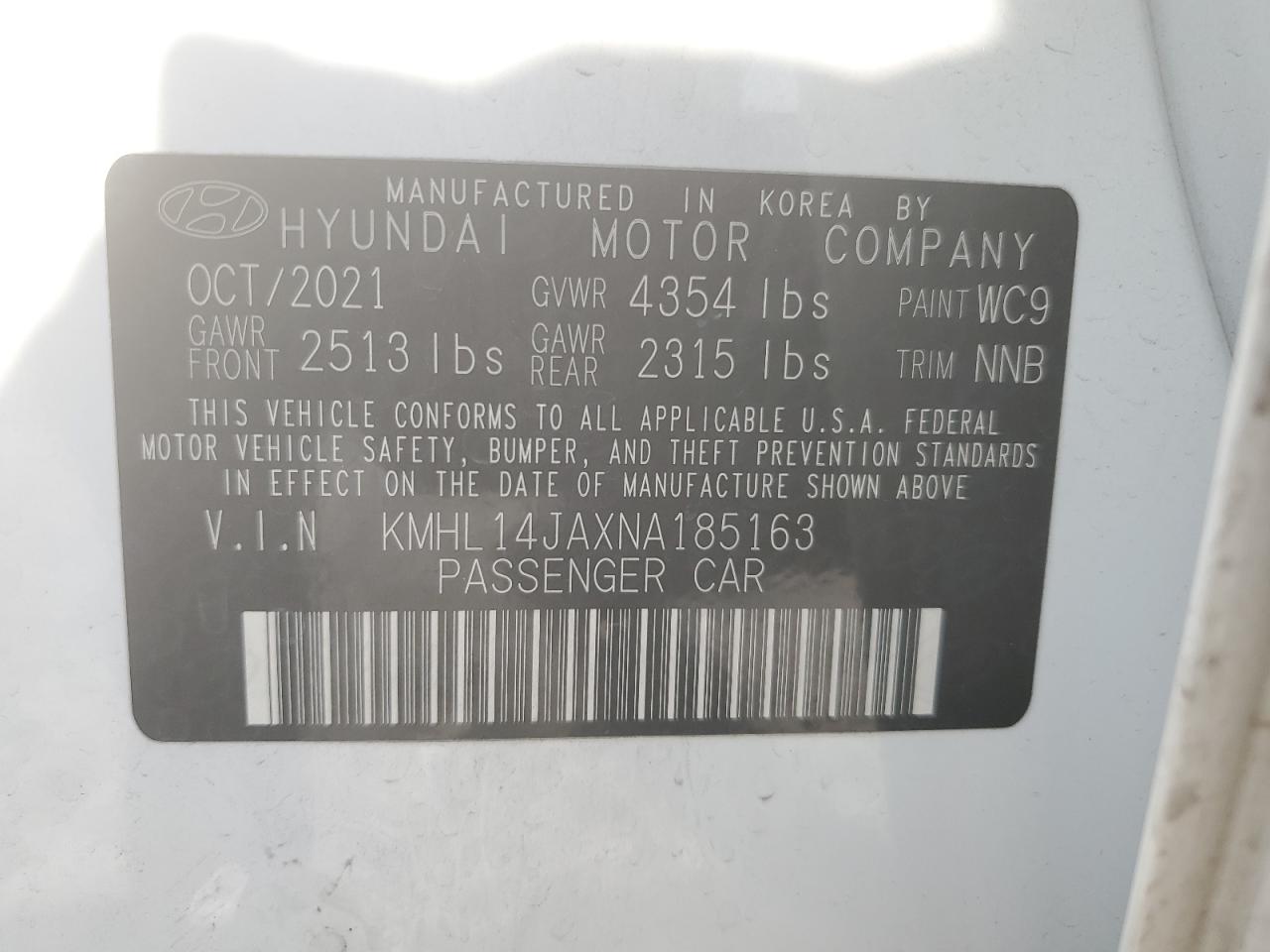 Photo 11 VIN: KMHL14JAXNA185163 - HYUNDAI SONATA 